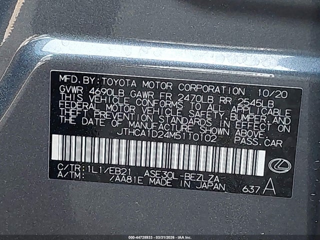 Aukcja sprzedaży 2021 Lexus Is 300, vin: JTHCA1D24M5110102, numer aukcji: 44728933