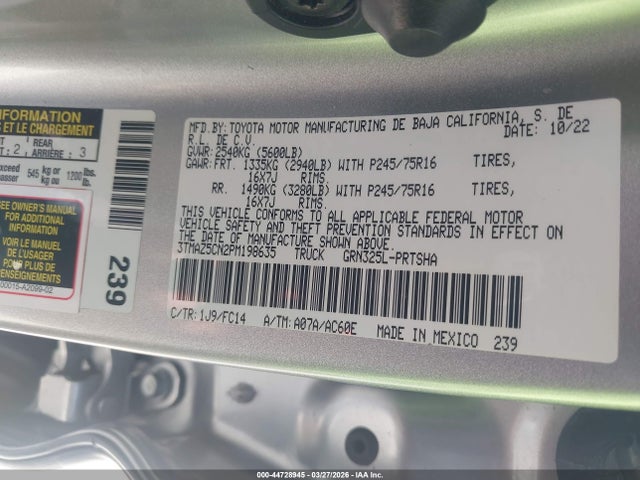 3TMAZ5CN2PM198635 Toyota Tacoma Sr5 V6