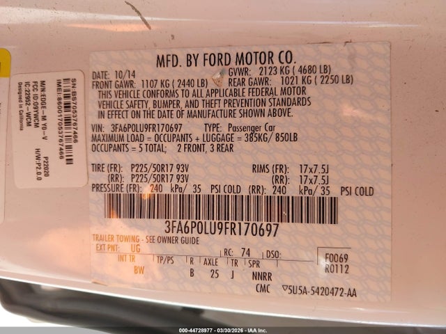 Aukcja sprzedaży 2015 Ford Fusion Hybrid Se, vin: 3FA6P0LU9FR170697, numer aukcji: 44728977