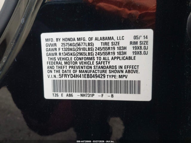 2014 Acura Mdx Technology Package მანქანა იყიდება აუქციონზე, vin: 5FRYD4H41EB049429, აუქციონის ნომერი: 44728986