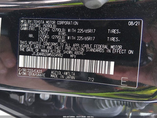 44728994 :رقم المزاد ، JTJDARBZ6M5034982 vin ، 2021 Lexus Nx 300 مزاد بيع
