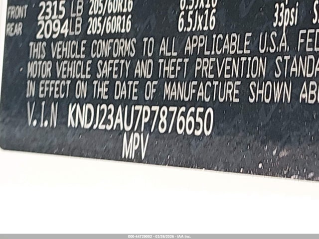 44729002 :رقم المزاد ، KNDJ23AU7P7876650 vin ، 2023 Kia Soul Lx مزاد بيع