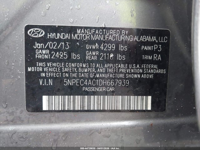 Aukcja sprzedaży 2013 Hyundai Sonata Limited, vin: 5NPEC4AC1DH667939, numer aukcji: 44729035