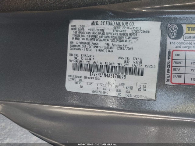 2010 FORD MUSTANG 1ZVBP8AN4A5170098 Photo 8