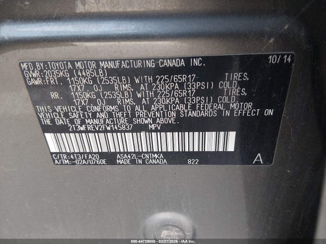 Toyota Rav4 Xle 2015 2T3WFREV2FW145837 Image 9