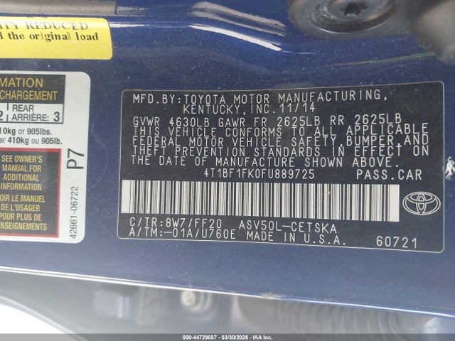 2015 TOYOTA CAMRY 4T1BF1FK0FU889725 Photo 8