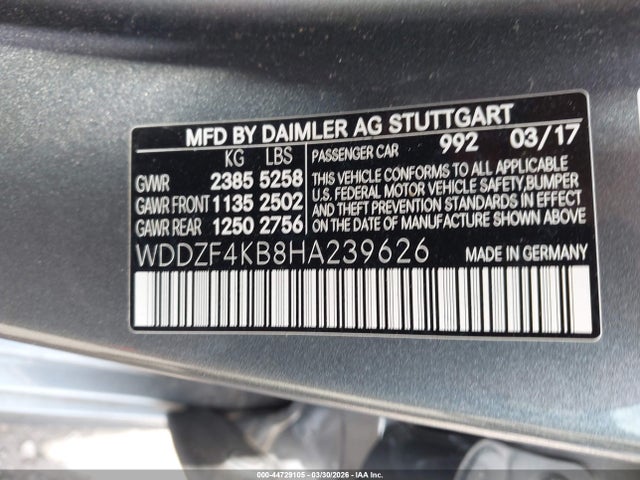 Aukcja sprzedaży 2017 Mercedes-benz E 300 4matic, vin: WDDZF4KB8HA239626, numer aukcji: 44729105