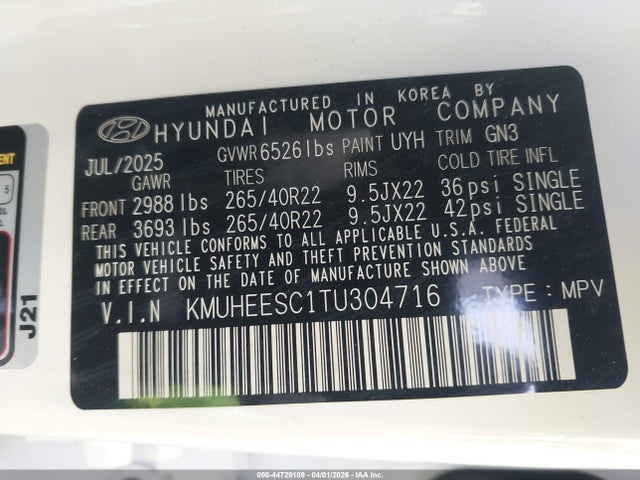 Aukcja sprzedaży 2026 Genesis Gv80 3.5t Prestige Awd, vin: KMUHEESC1TU304716, numer aukcji: 44729109