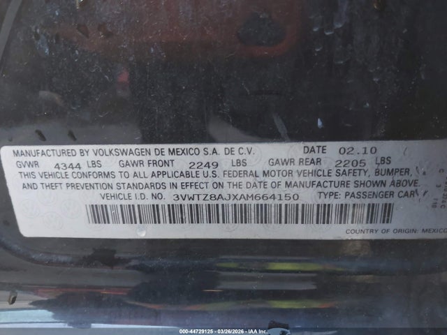 Aukcja sprzedaży 2010 Volkswagen Jetta Se, vin: 3VWTZ8AJXAM664150, numer aukcji: 44729125
