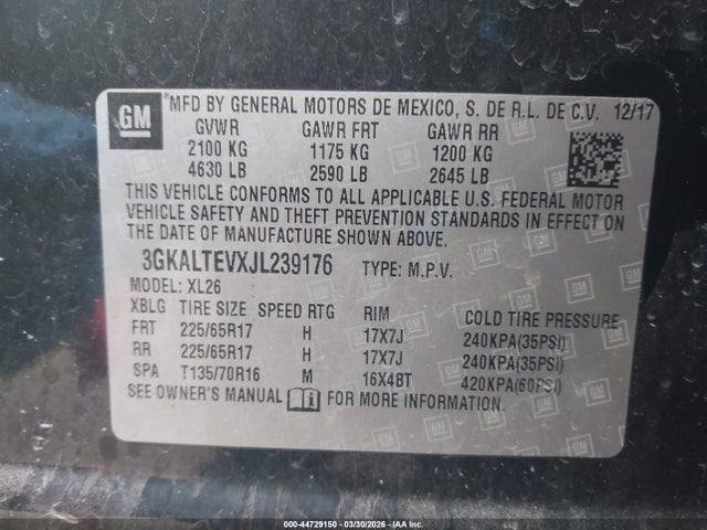 Продаж на аукціоні авто 2018 Gmc Terrain Sle, vin: 3GKALTEVXJL239176, номер лоту: 44729150