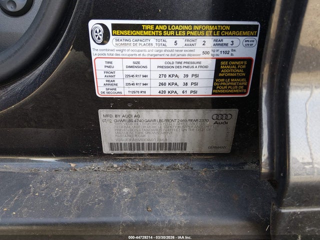 44729214 :رقم المزاد ، WAUDFAFM0DA017569 vin ، 2013 Audi A3 2.0t Premium مزاد بيع