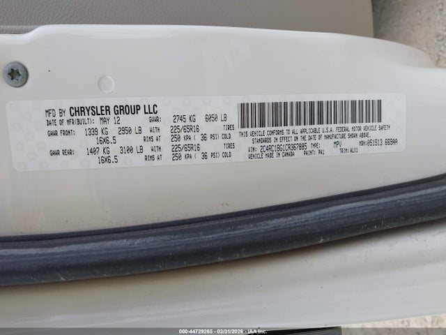 Продаж на аукціоні авто 2012 Chrysler Town & Country Touring, vin: 2C4RC1BG1CR367885, номер лоту: 44729265
