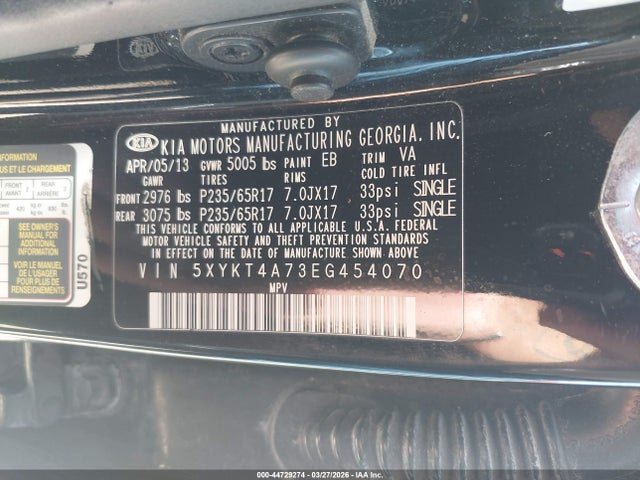 KIA Sorento Lx V6 2014 5XYKT4A73EG454070 Image 9