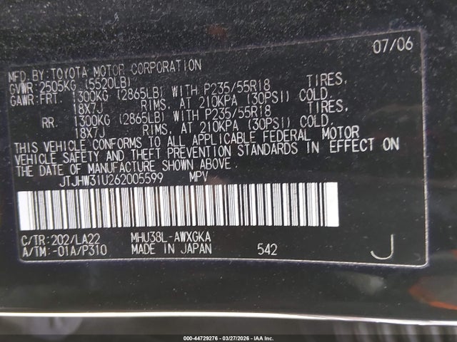 Aukcja sprzedaży 2006 Lexus Rx 400h, vin: JTJHW31U262005599, numer aukcji: 44729276