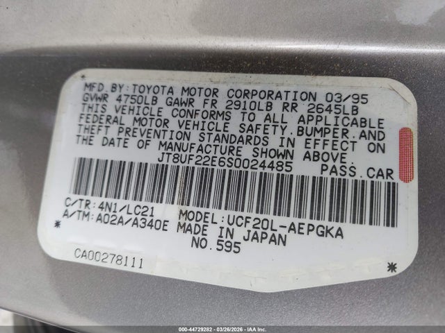 Продажа на аукционе авто 1995 Lexus Ls 400, vin: JT8UF22E6S0024485, номер лота: 44729282