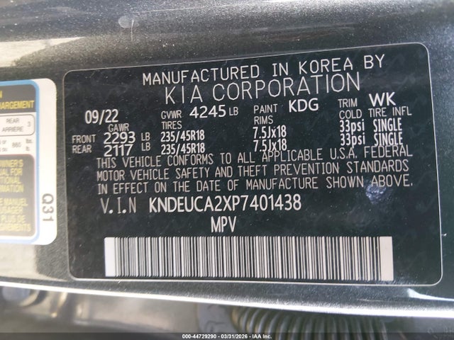 Aukcja sprzedaży 2023 Kia Seltos Nightfall Edition, vin: KNDEUCA2XP7401438, numer aukcji: 44729290
