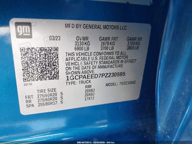 Aukcja sprzedaży 2023 Chevrolet Silverado 1500 2wd  Short Bed Ltz, vin: 1GCPAEED7PZ230595, numer aukcji: 44729312