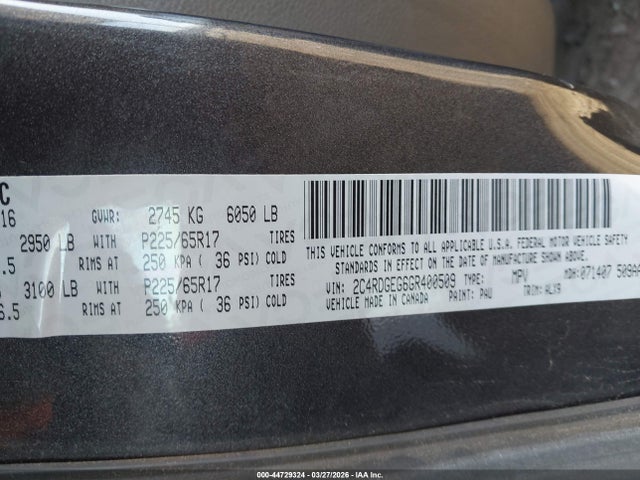 Продаж на аукціоні авто 2016 Dodge Grand Caravan R/t, vin: 2C4RDGEG6GR400509, номер лоту: 44729324