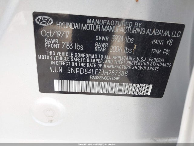 Hyundai ELANTRA SEL 2018 5NPD84LF7JH287388 Image 9
