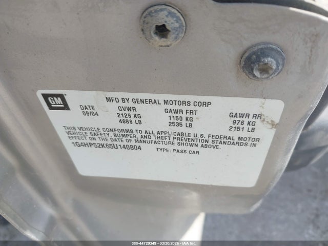 2005 Buick Lesabre Custom მანქანა იყიდება აუქციონზე, vin: 1G4HP52K65U140804, აუქციონის ნომერი: 44729349