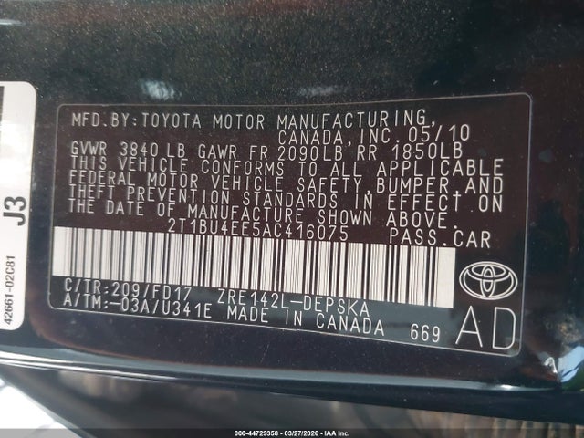 Aukcja sprzedaży 2010 Toyota Corolla S, vin: 2T1BU4EE5AC416075, numer aukcji: 44729358