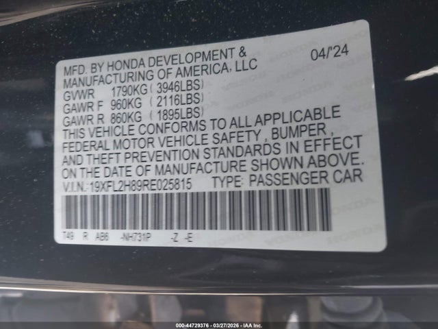 19XFL2H89RE025815 Honda Civic Sport