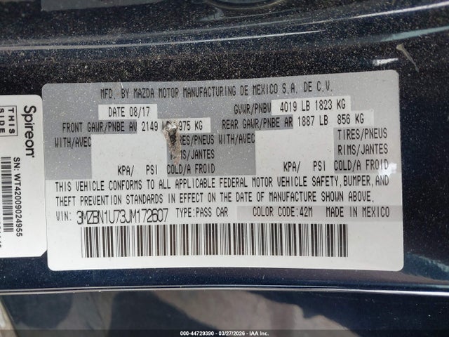 Продаж на аукціоні авто 2018 Mazda Mazda3 Sport, vin: 3MZBN1U73JM172607, номер лоту: 44729390