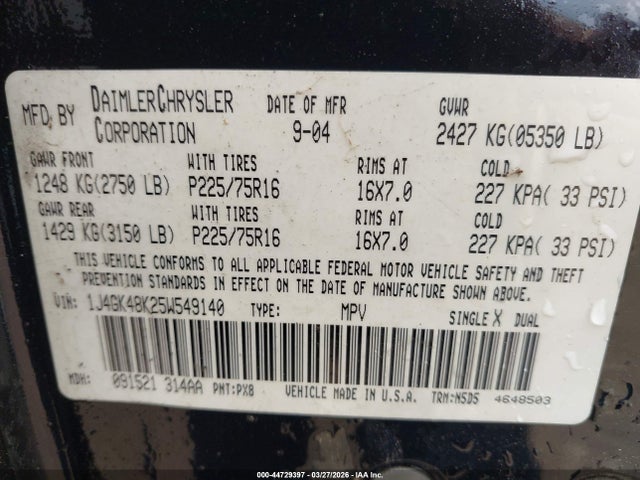 2005 JEEP LIBERTY 1J4GK48K25W549140 Photo 8