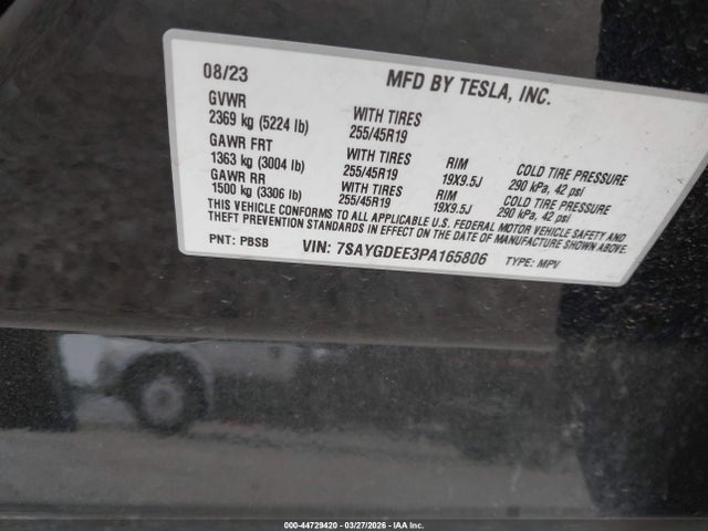 7SAYGDEE3PA165806 Tesla Model Y Awd/long Range Dual Motor All-wheel Drive
