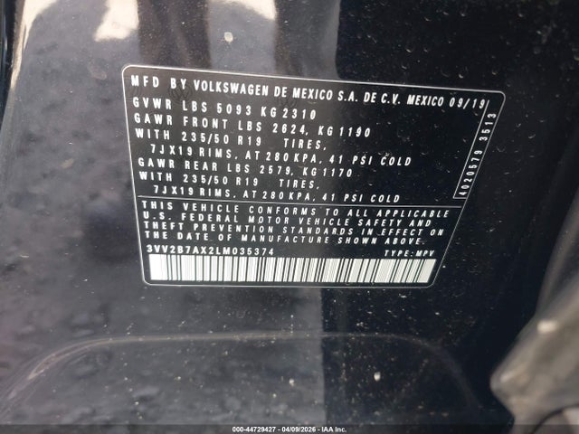 2020 Volkswagen Tiguan 2.0t Se/2.0t Se R-line Black/2.0t Sel მანქანა იყიდება აუქციონზე, vin: 3VV2B7AX2LM035374, აუქციონის ნომერი: 44729427