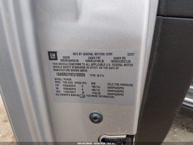 Продаж на аукціоні авто 2007 Gmc Acadia Slt-1, vin: 1GKER23797J125555, номер лоту: 44729450