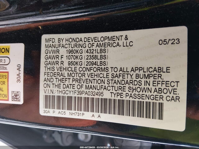Honda ACCORD EX 2023 1HGCY1F39PA032495 Image 9