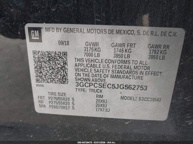 Chevrolet Silverado 1500 1lz 2018 3GCPCSEC5JG562753 Image 9