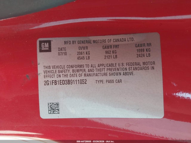 2011 CHEVROLET CAMARO 2G1FB1ED3B9111052 Photo 8