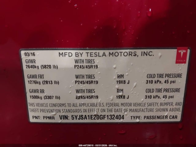 Aukcja sprzedaży 2016 Tesla Model S 60d/70d/75d/85d/90d, vin: 5YJSA1E20GF132404, numer aukcji: 44729515