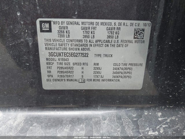 3GCUKTEC5EG277522 Chevrolet Silverado 1500 High Country