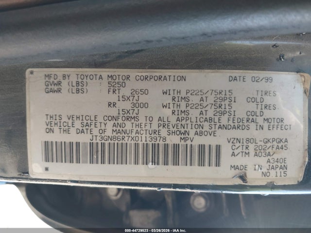 1999 TOYOTA 4RUNNER JT3GN86R7X0113978 Photo 8