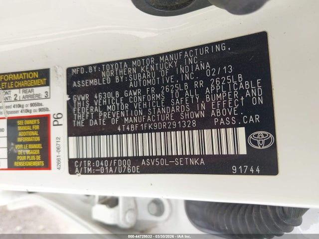 Aukcja sprzedaży 2013 Toyota Camry Le, vin: 4T4BF1FK9DR291328, numer aukcji: 44729532