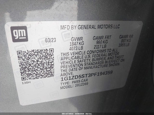 44729544 :رقم المزاد ، 1G1ZD5ST3PF194359 vin ، 2023 Chevrolet Malibu Fwd 1lt مزاد بيع