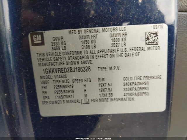 Продажа на аукционе авто 2011 Gmc Acadia Slt-1, vin: 1GKKVRED2BJ186328, номер лота: 44729545