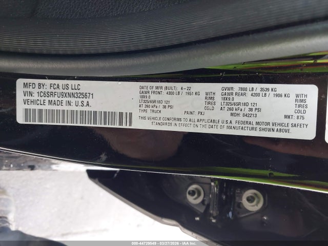Продажа на аукционе авто 2022 Ram 1500 Trx  4x4 5'7 Box, vin: 1C6SRFU9XNN325671, номер лота: 44729549