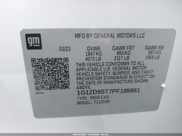2023 Chevrolet Malibu Fwd 1lt მანქანა იყიდება აუქციონზე, vin: 1G1ZD5ST7PF189861, აუქციონის ნომერი: 44729557