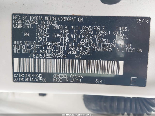 Aukcja sprzedaży 2013 Toyota 4runner Sr5, vin: JTEZU5JR8D5059954, numer aukcji: 44729586