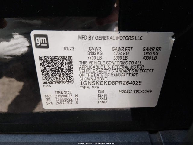 Продаж на аукціоні авто 2023 Chevrolet Suburban 4wd Rst, vin: 1GNSKEKD8PR264029, номер лоту: 44729590