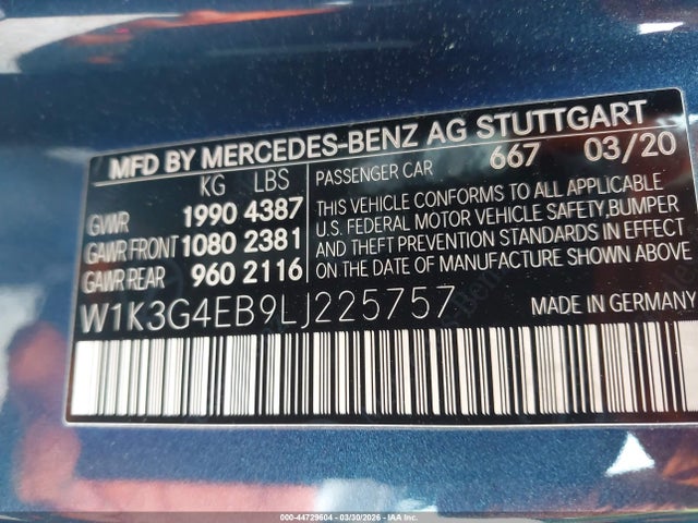 Продажа на аукционе авто 2020 Mercedes-benz A 220, vin: W1K3G4EB9LJ225757, номер лота: 44729604