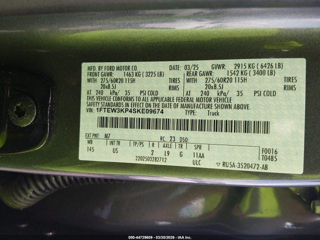Продаж на аукціоні авто 2025 Ford F-150 Xlt, vin: 1FTEW3KP4SKE09674, номер лоту: 44729609