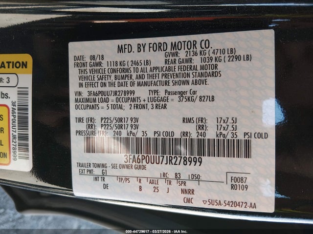3FA6P0UU7JR278999 Ford Fusion Hybrid S
