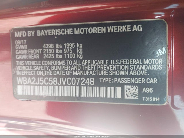 44729633 :رقم المزاد ، WBA2J5C58JVC07248 vin ، 2018 Bmw M240i مزاد بيع