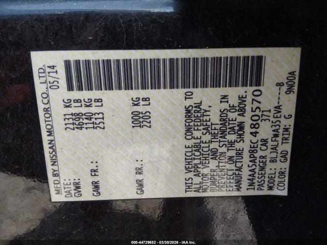2014 NISSAN MAXIMA 1N4AA5AP8EC480570 Photo 8