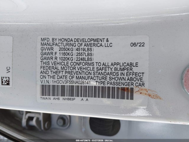 2022 HONDA ACCORD HYBRID 1HGCV3F55NA028141 Photo 8